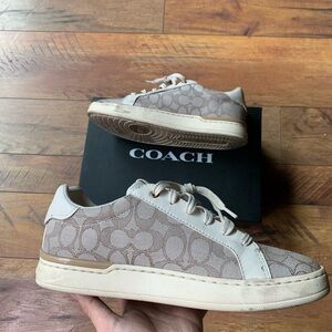 Coach Beige Signature Canvas Low-Top Sneakers